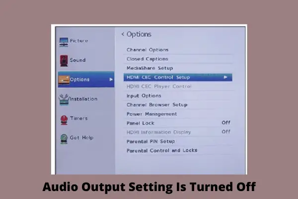 audio output setting is turned off