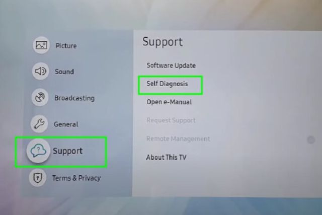 locate and select support menu