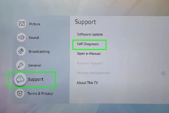 locate and select support menu