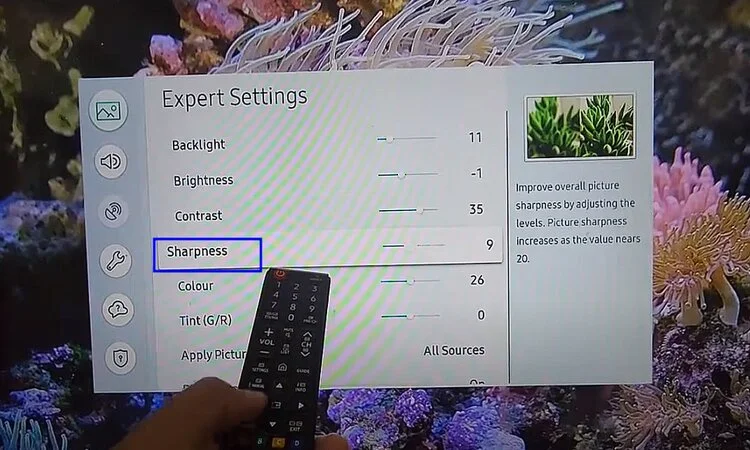 find the sharpness setting on samsung tv